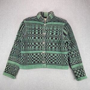 Gretel Underwood Handwoven Jacket Womens M Green Black Geometric Santa Fe Boho